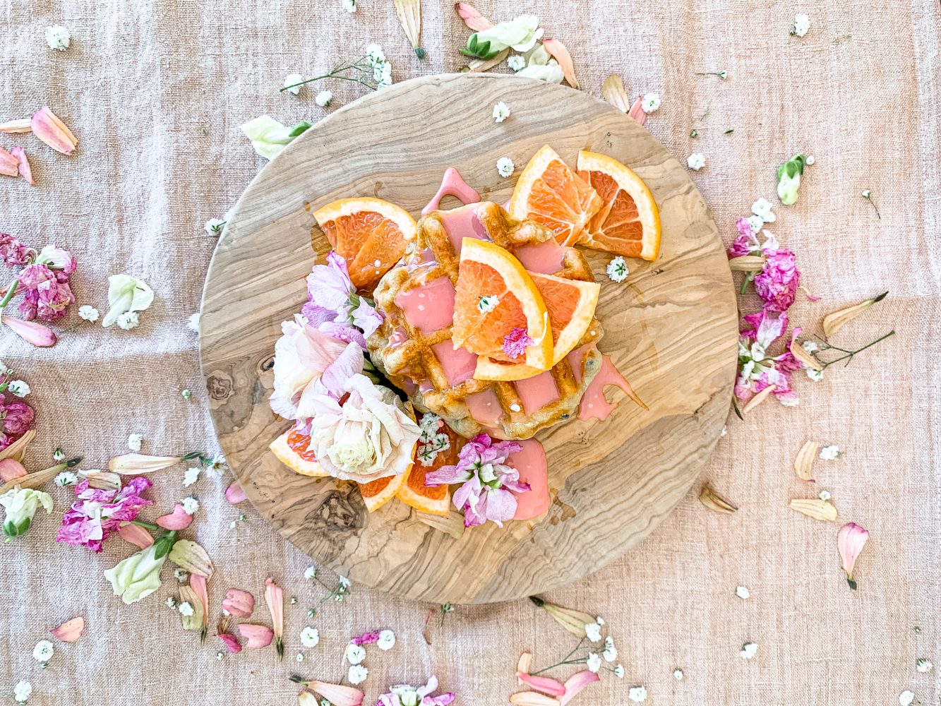 A Pink Citrus Glaze Belgian Waffle