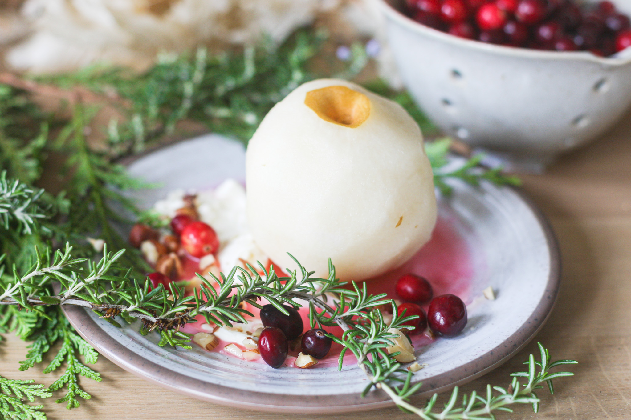 A Cranberry Poached Pear- Holiday Dessert