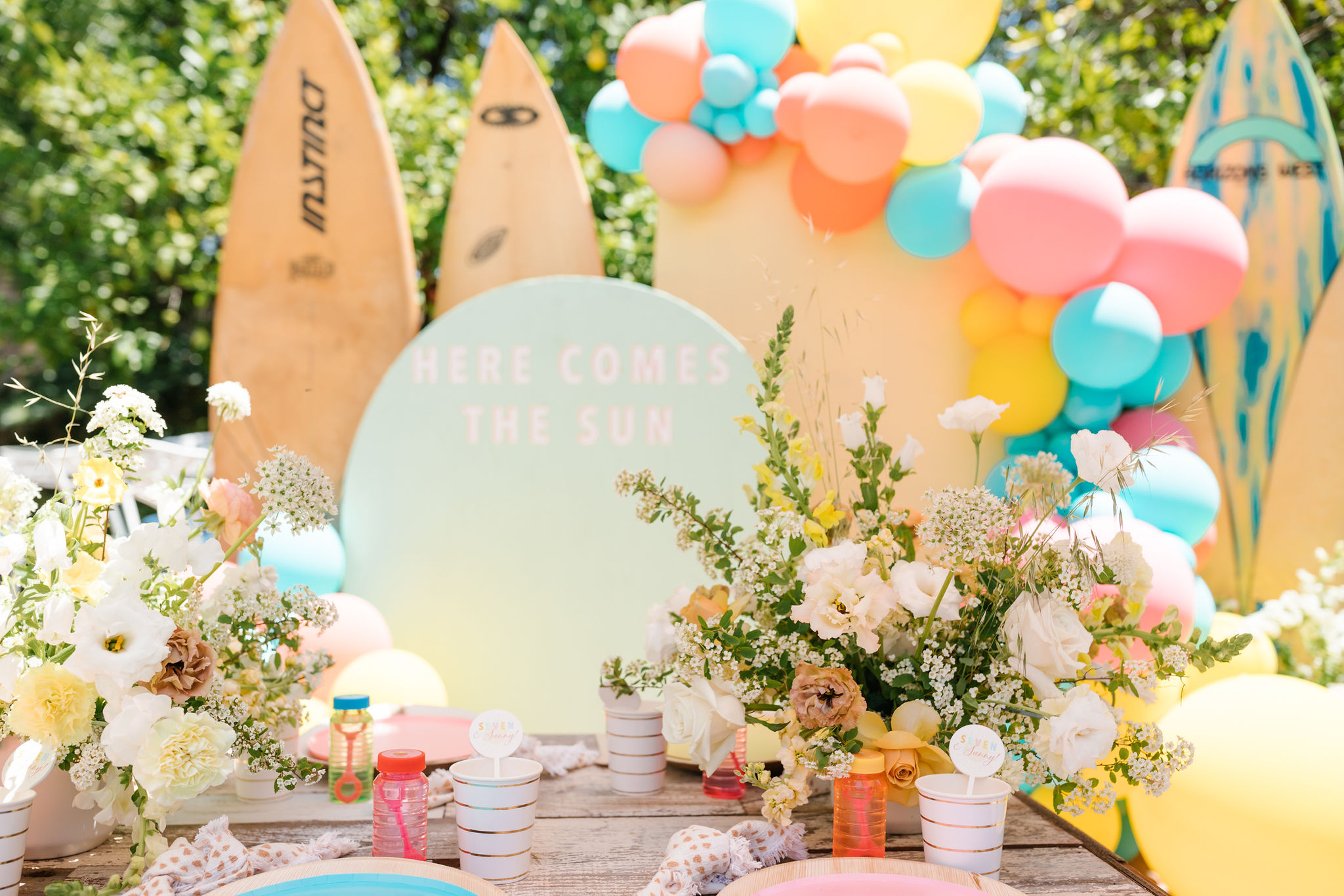 An Epic & Colorful Summer Surfing Pool Party for Two Cute Sisters