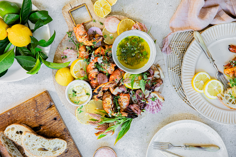 Grilled Shrimp + Calamari Platter For The End Of Summer • Beijos